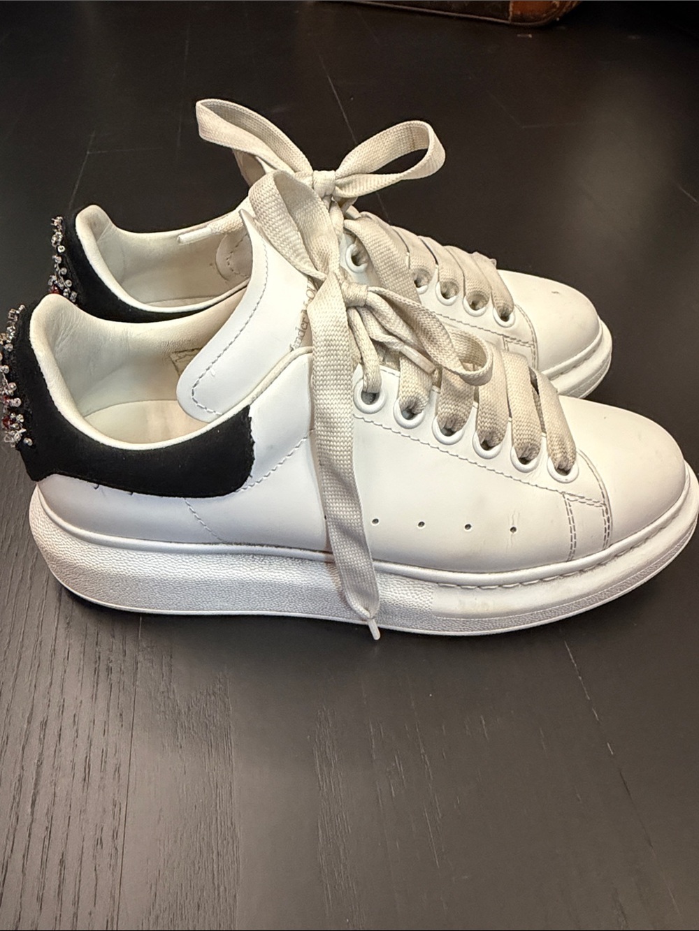 Alexander McQueen White Leather Platform Sneakers with Black Heel